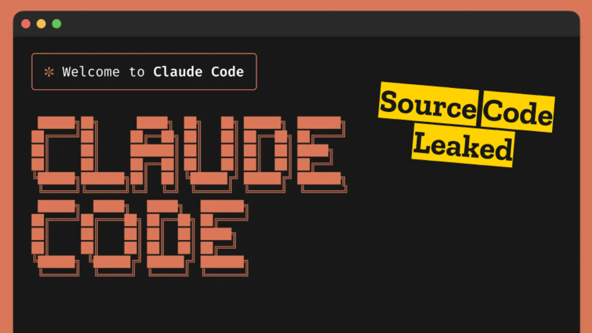 Claude Code branding over a terminal, illustrating the leaked source code on npm