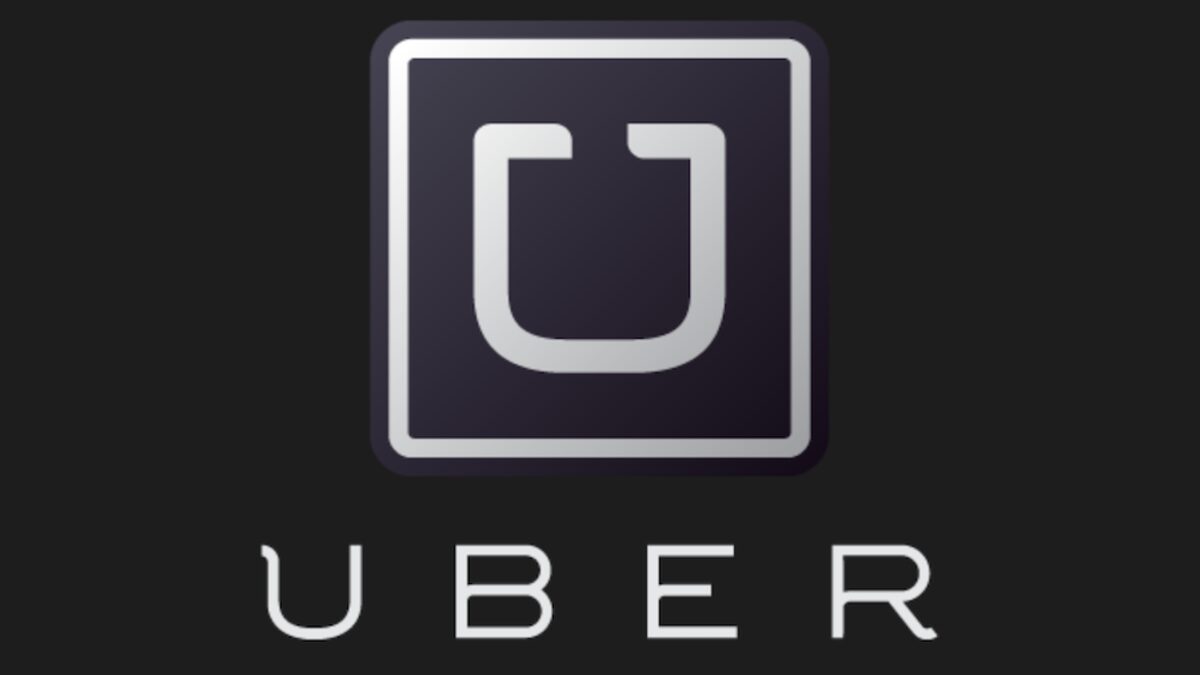 The Uber wordmark and square U logo in white and silver on a black background