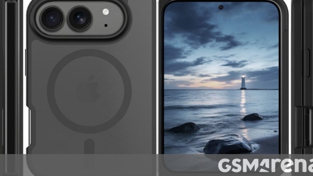 Leaked case renders of Apple's foldable iPhone Ultra, showing the rear dual-camera cutout and slim profile.