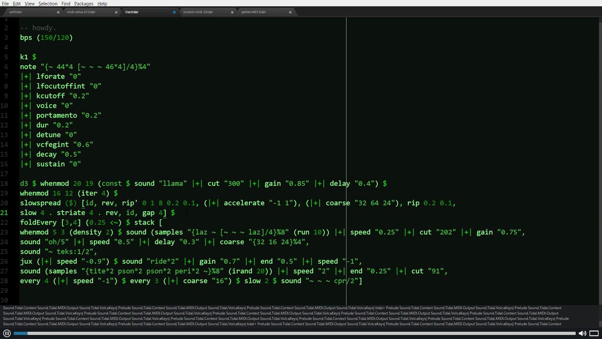 A code editor screen showing colorful live-coding source, the kind of project that lights up the Hacker News front page