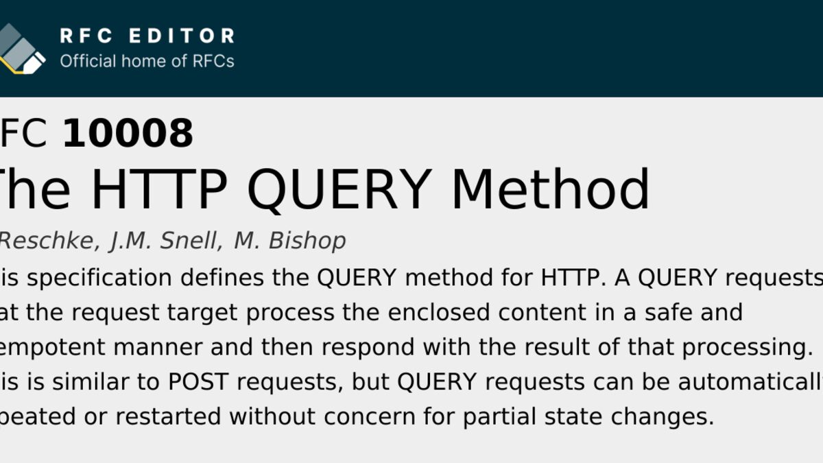 RFC 10008 document thumbnail from the RFC Editor showing the HTTP QUERY Method specification