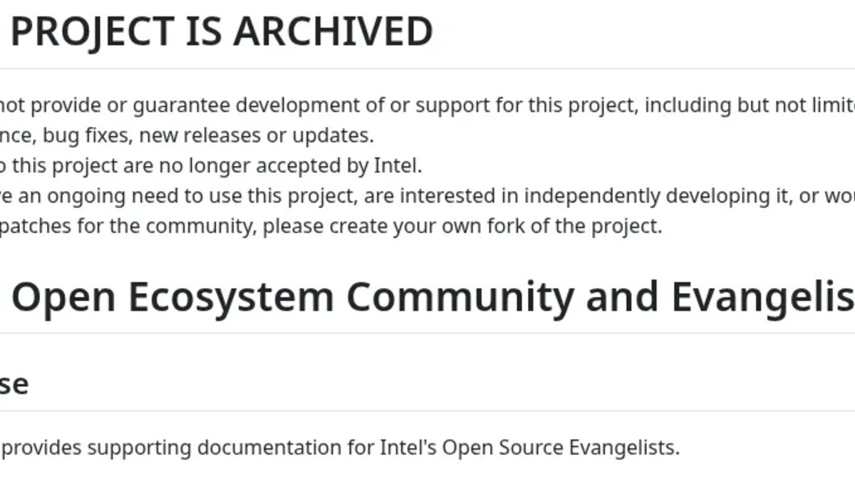 Intel's archived Open Ecosystem Community and Evangelism program page