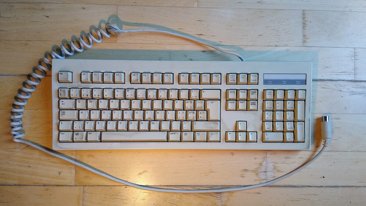 A physical computer keyboard photographed from above.