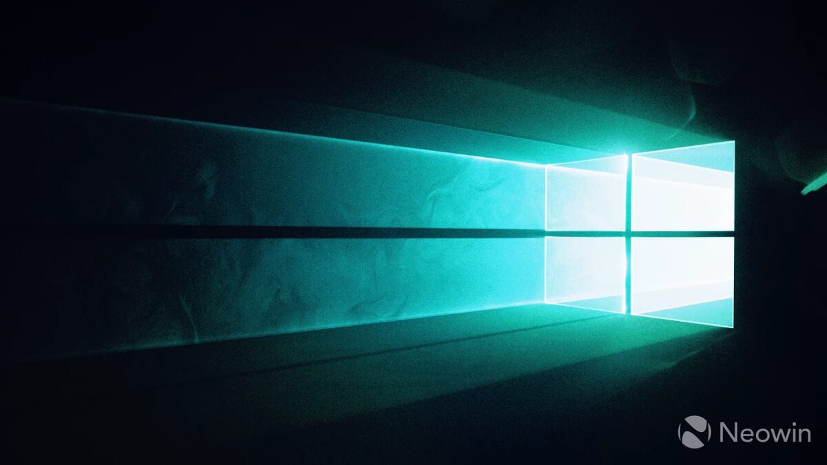 Windows 10 logo on a laptop screen, the operating system now getting a second year of post-retirement security updates