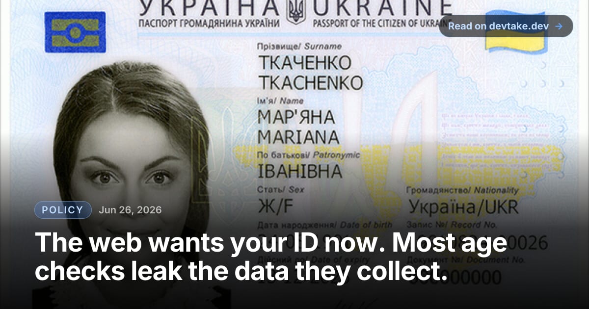 An open passport photo page, the kind of government ID that age-verification systems ask users to upload.