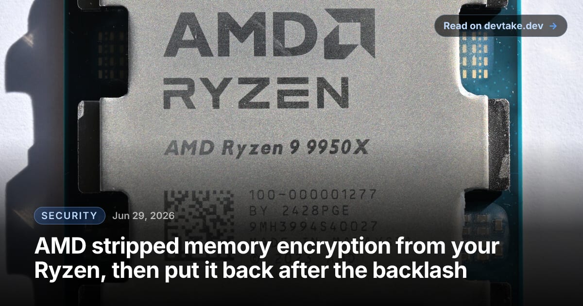 An AMD Ryzen 9 9950X desktop processor, the consumer chip generation affected by the memory-encryption change.