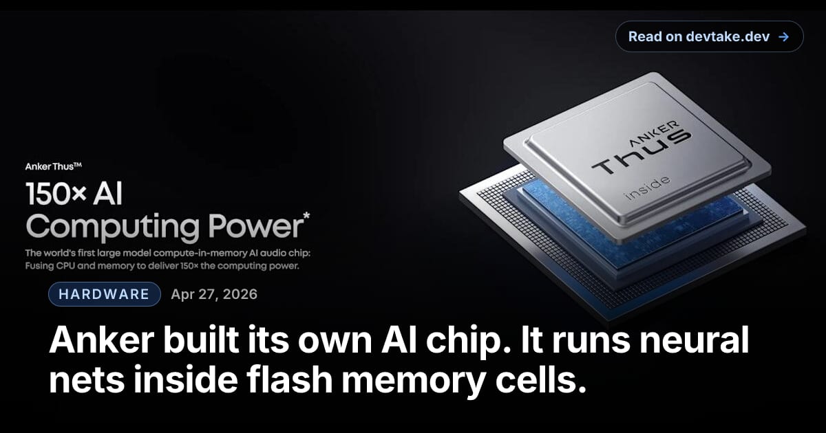 Render of Anker's Thus chip alongside a pair of Soundcore earbuds.