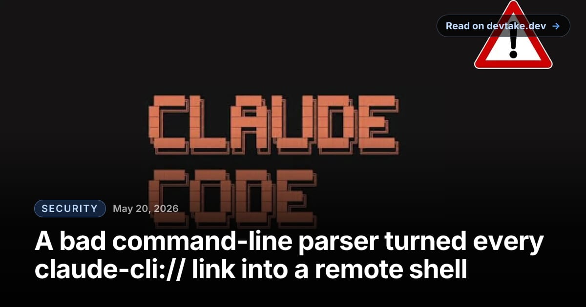An illustration of the Claude Code deeplink vulnerability, showing a malicious URL handler triggering a shell prompt.