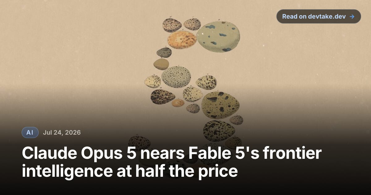 Anthropic's Claude Opus 5 announcement artwork: a large numeral 5 formed from an arrangement of vintage speckled bird-egg illustrations on a cream background.