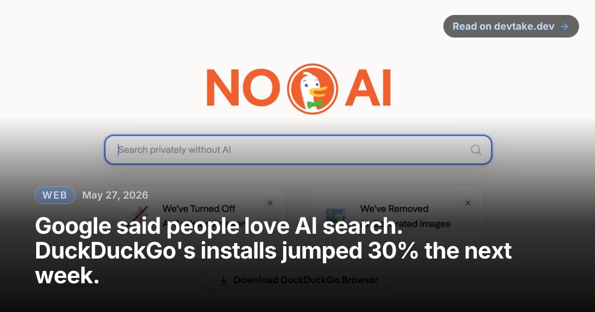 DuckDuckGo's 'No AI' search promotion, the page the company points users to when they want AI features turned off.