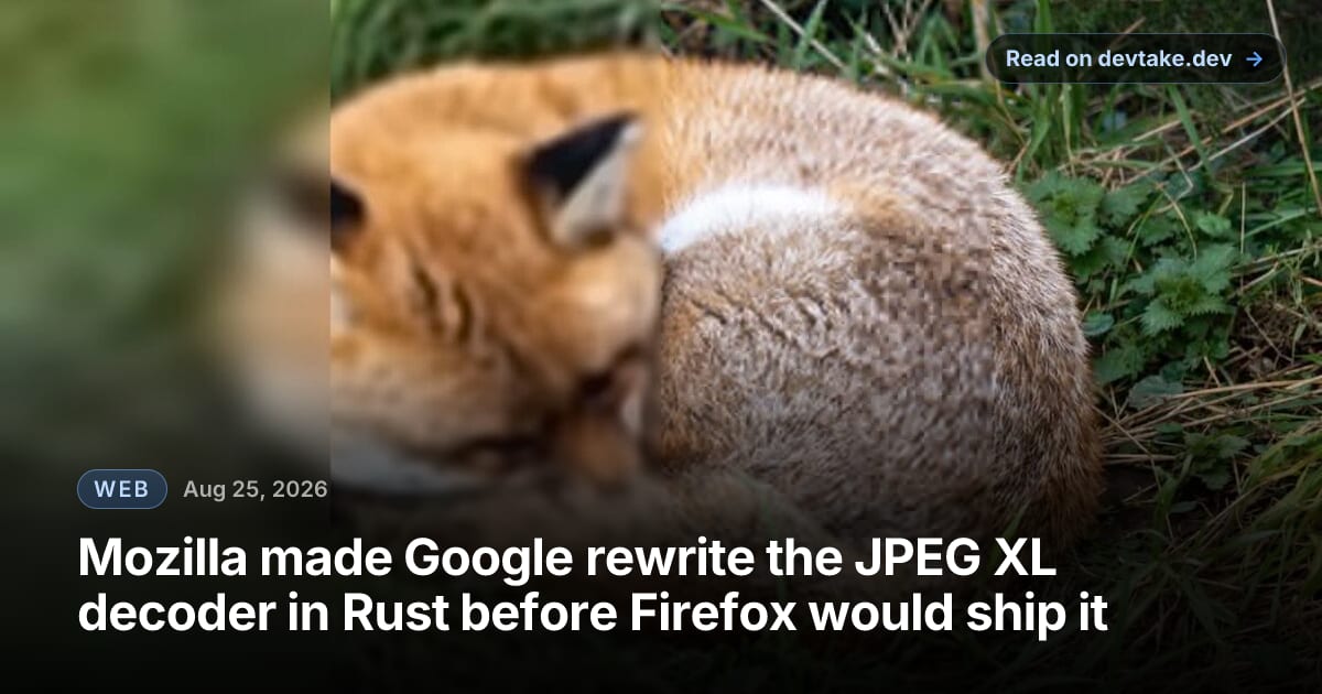 The same photo of a curled-up red fox shown in four vertical slices, blurry at 4% downloaded and sharp at 100%, demonstrating JPEG XL progressive rendering