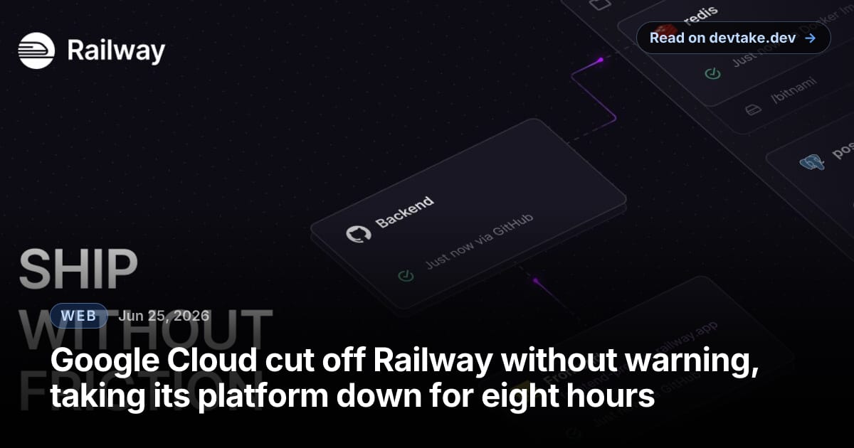 Railway logo on a dark background, the deploy platform whose Google Cloud account was suspended