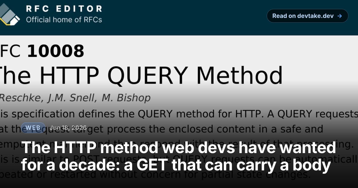 RFC 10008 document thumbnail from the RFC Editor showing the HTTP QUERY Method specification