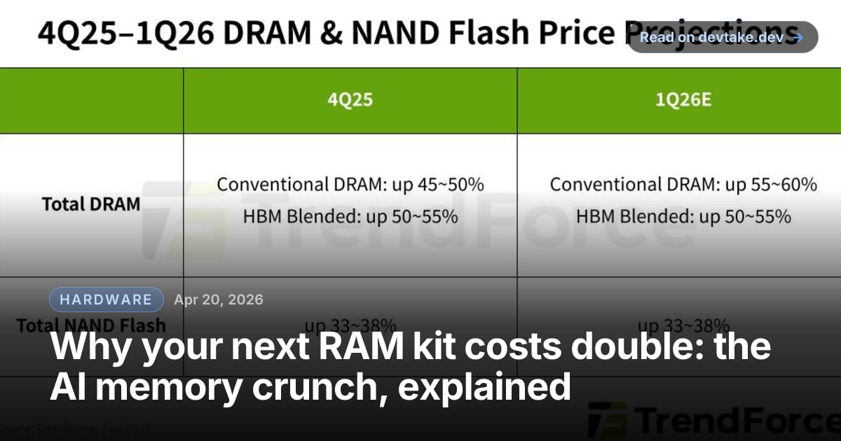 TrendForce chart showing Q1 2026 memory contract price increases across DRAM and NAND
