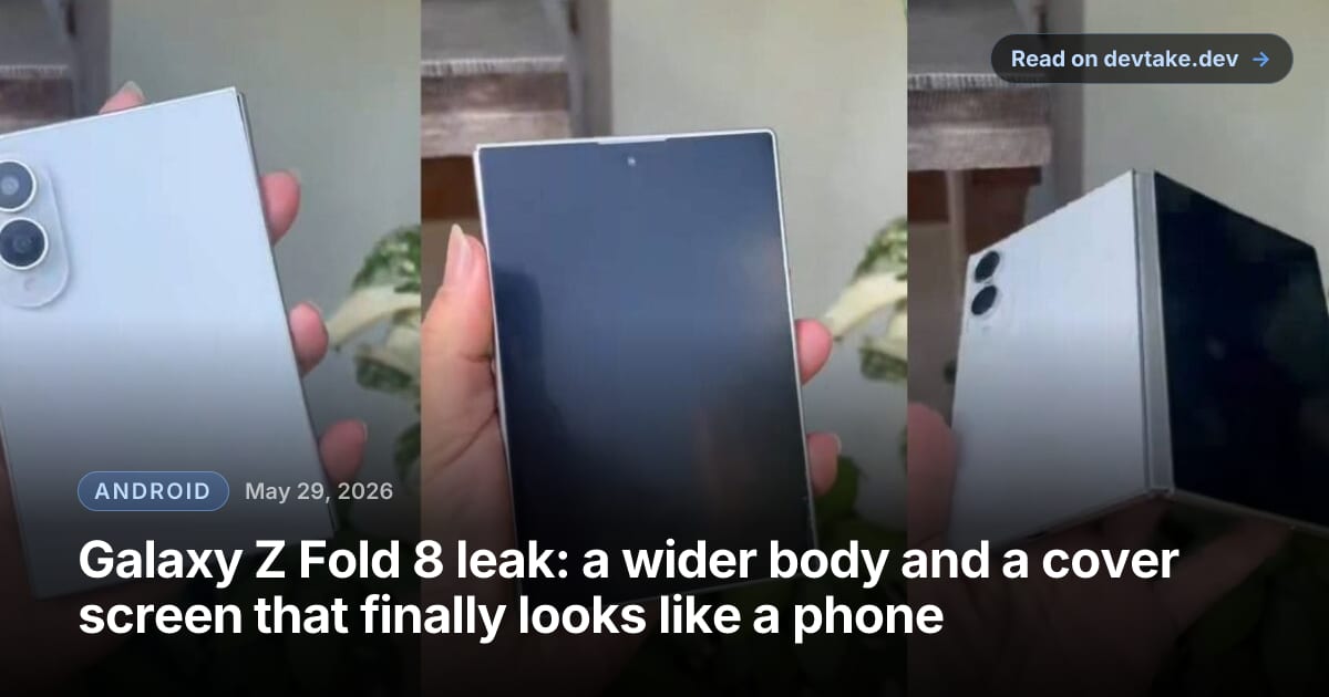 A leaked white dummy unit of the wider Galaxy Z Fold 8, shown folded to highlight its thin profile.