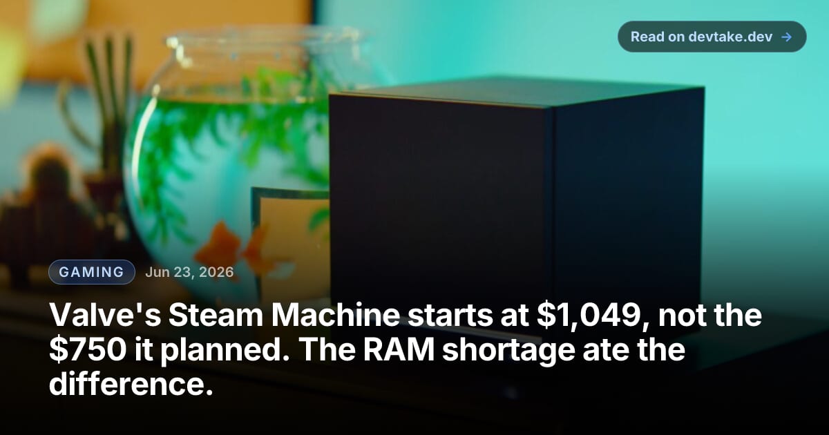 Valve's Steam Machine, a small cube-shaped living-room PC console, shown in its product render.