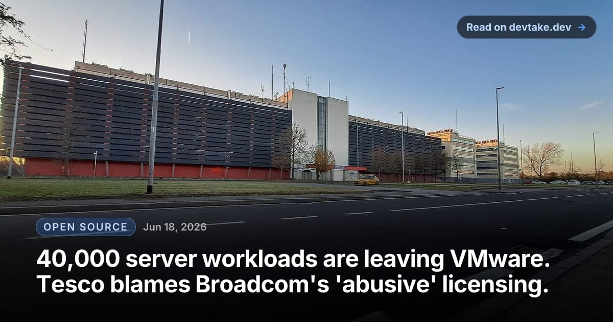 Rows of server racks in a data center, the kind of estate Tesco is migrating off VMware