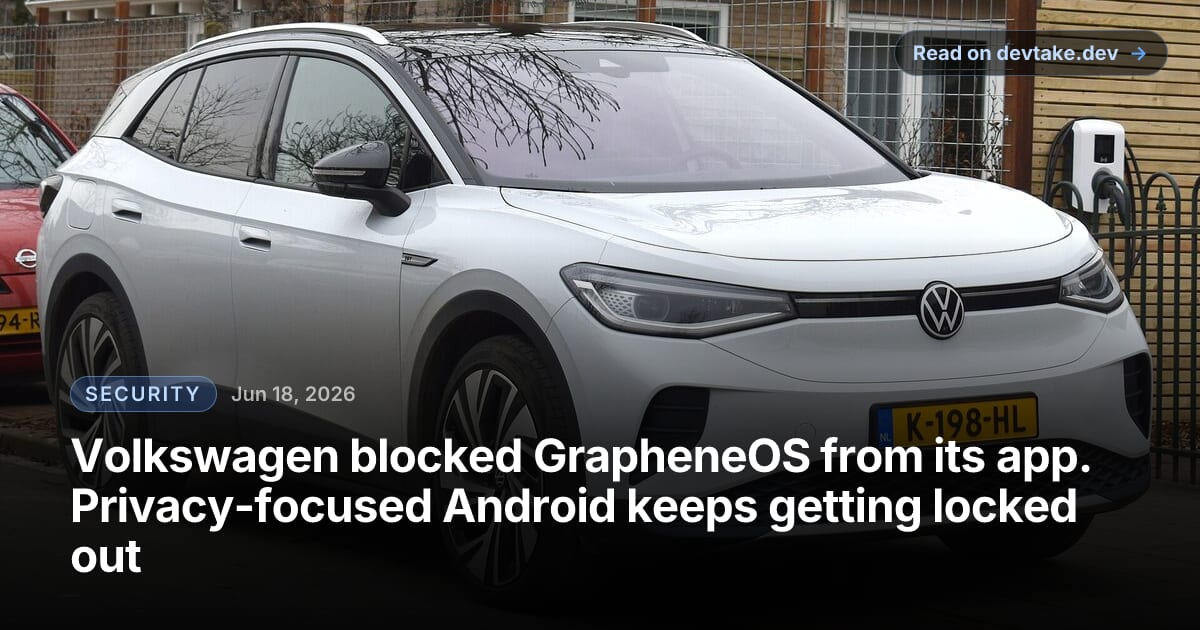 A Volkswagen ID.4 electric SUV, the kind of connected car whose companion app stopped working on GrapheneOS